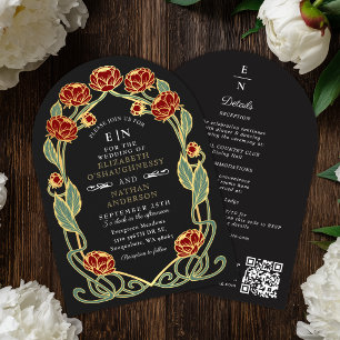 Convite Arco de Casamento Arte Nova Peônia Vermelha Elegan