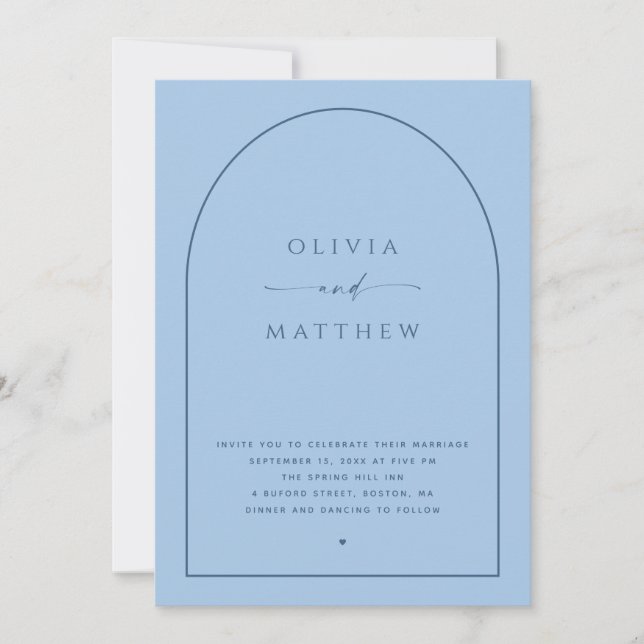 Convite Arco de Casamento Azul Pastel | Foto & Código QR (Frente)