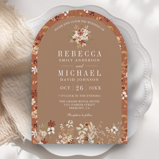 Convite Arco de Casamento Bege de Terracota com Flores Sil (Criador carregado)