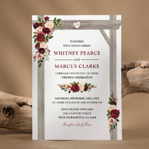 Convite Arco de Casamento Boho Floral Rosa Choque Borgonha