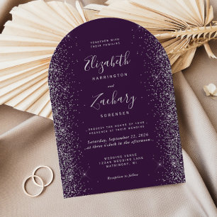 Convite Arco de Casamento Brilhante Roxo Moderno Prateado