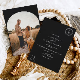 Convite Arco de casamento clássico do monograma negro