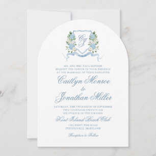 Convite Arco de Casamento com Brasão Floral em Aquarela Az