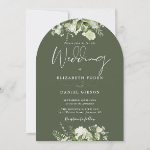 Convite Arco de Casamento com Código QR de Folhagem Floral