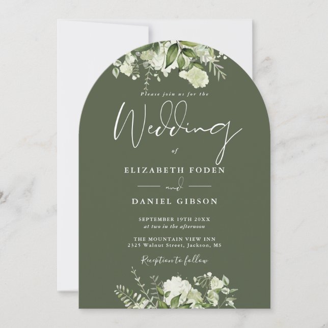 Convite Arco de Casamento com Código QR de Folhagem Floral (Frente)