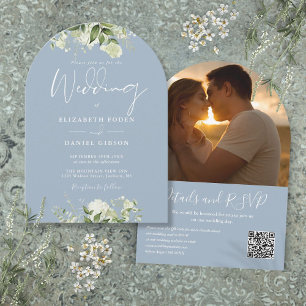 Convite Arco de casamento com código QR de verde-azulado e