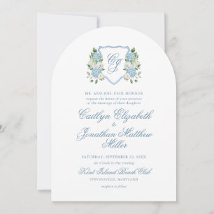 Convite Arco de Casamento com Crista Floral em Aquarela Az