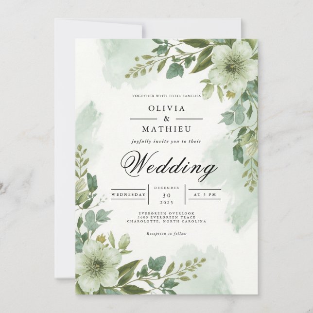 Convite Arco de Casamento com Folhagem Verde Sálvia (Frente)