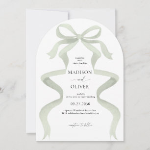 Convite Arco de Casamento com Laço Verde Sábio Elegante Mo