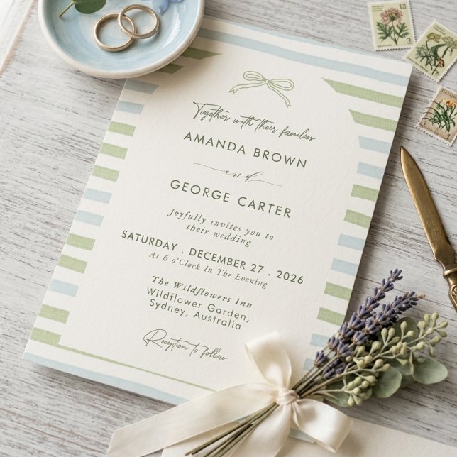 Convite Arco de Casamento com Listras em Verde Sálvia (Criador carregado)
