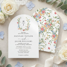 Convite Arco de Casamento com Monograma de Flor Silvestre