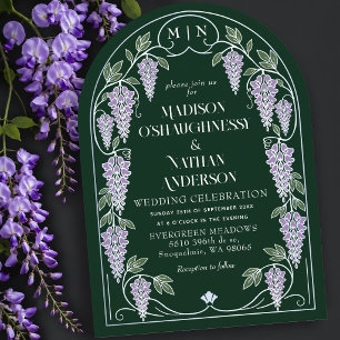 Convite Arco de Casamento de Arte Nova Prata com Wisteria