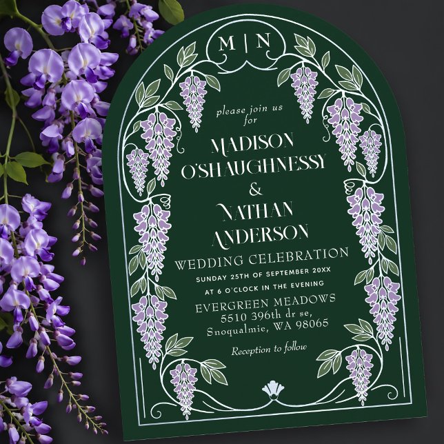 Convite Arco de Casamento de Arte Nova Prata com Wisteria  (Criador carregado)