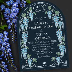 Convite Arco de Casamento de Arte Nova Prata com Wisteria