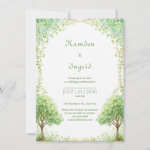 Convite Arco de Casamento de Árvore em Aquarela Verde Capr