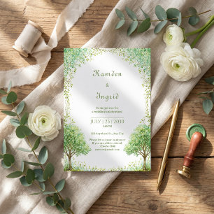 Convite Arco de Casamento de Árvore em Aquarela Verde Capr