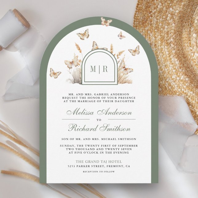 Convite Arco de Casamento de Borboleta de Flor Silvestre B (Criador carregado)