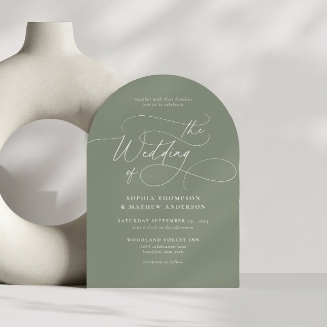 Convite Arco de Casamento de Caligrafia Florescente Verde  (Criador carregado)