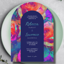 Convite Arco de casamento de flores brilhantes coloridas c