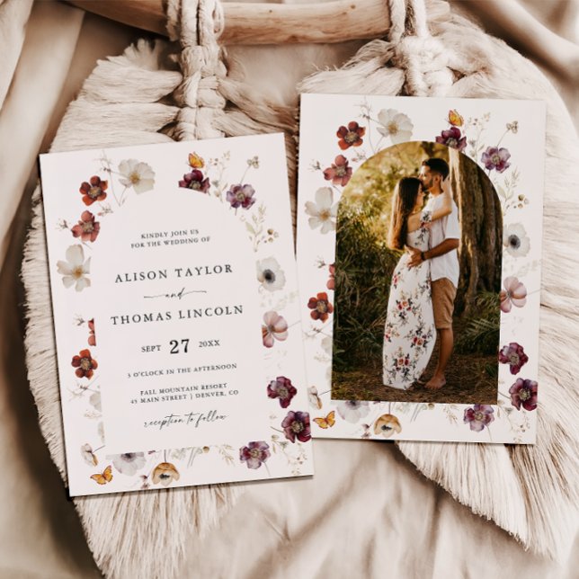 Convite Arco de casamento de flores de outono Boho Photo (Criador carregado)