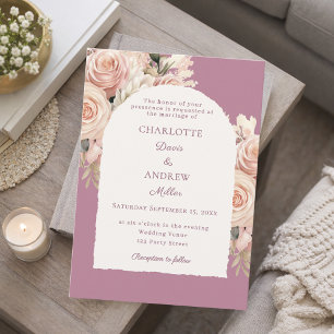 Convite Arco de casamento de flores rosa empoeirado marfim