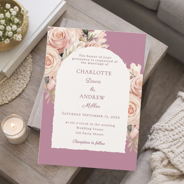 Convite Arco de casamento de flores rosa empoeirado marfim (Criador carregado)