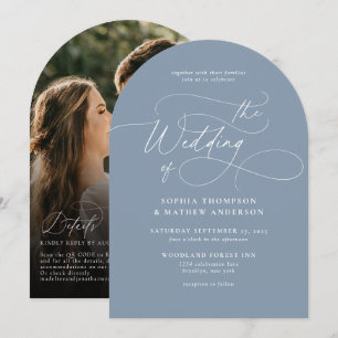 Convite Arco de Casamento de Foto com Código QR Azul Poeir
