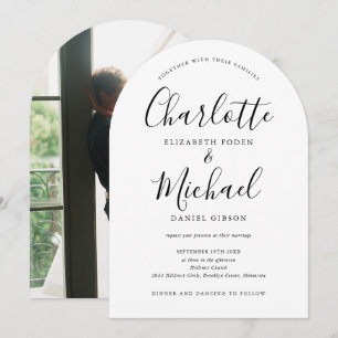 Convite Arco de Casamento de Foto com Grafismo Preto e Bra