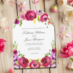 Convite Arco de Casamento de Jardim de Verão Floral Rosa F