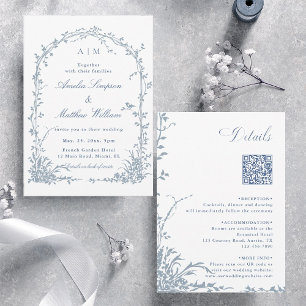 Convite Arco de Casamento de Jardim Floral Azul Empoeirado