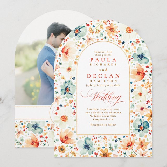 Convite Arco de casamento de jardim floral boho de flor si (Frente/Verso)
