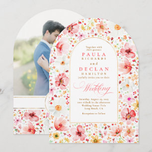 Convite Arco de Casamento de Jardim Floral Boho Flor Silve