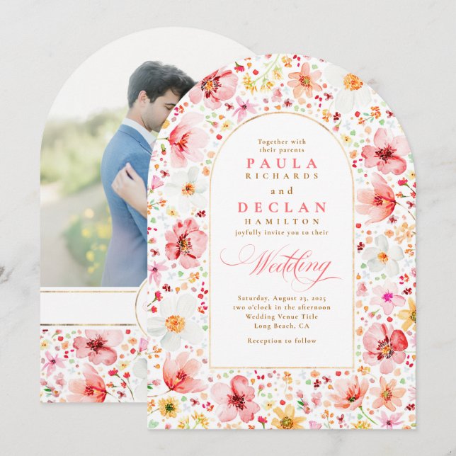 Convite Arco de Casamento de Jardim Floral Boho Flor Silve (Frente/Verso)