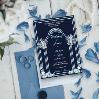 Convite Arco de Casamento de Marinho Floral Dusty & Light