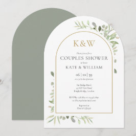 Convite Arco de Casamento de Monograma Dourado e Verdura