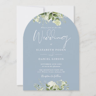 Convite Arco de casamento de monograma floral verde azul p
