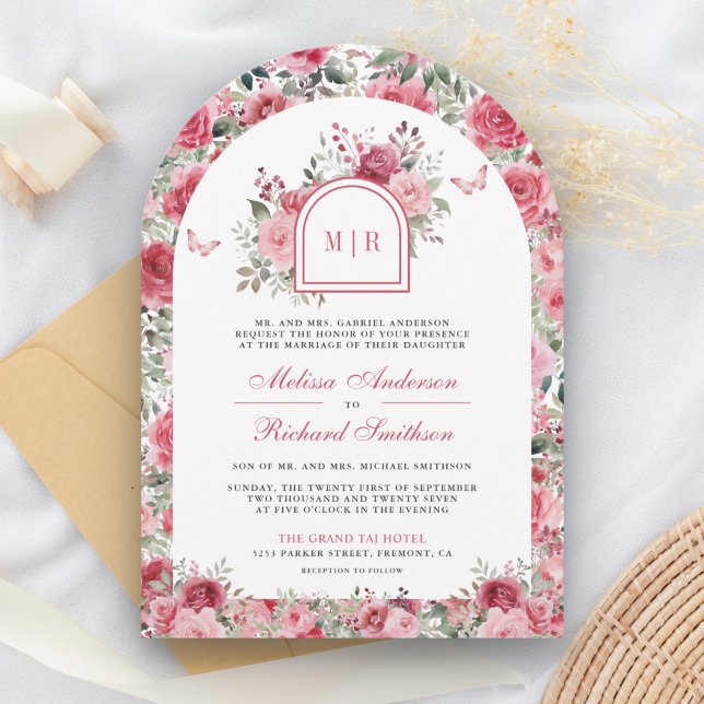 Convite Arco de Casamento de Rosas Vermelhas Rosa de São V (Criador carregado)