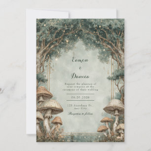Convite Arco de casamento dourado com cogumelos da florest
