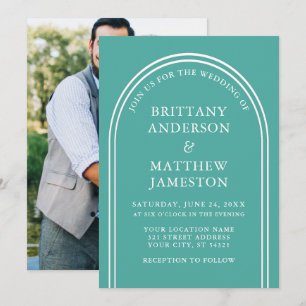 Convite Arco de Casamento Elegante Moderno Foto Azul