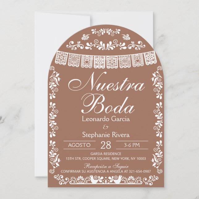 Convite Arco de Casamento Espanhol Papel Picado Nuestra Bo (Frente)