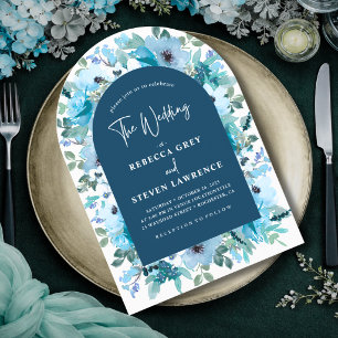 Convite Arco de casamento florais brancas azul empoeirado