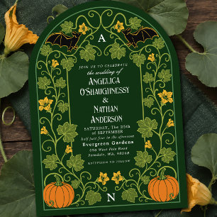 Convite Arco de Casamento Floral de Abóbora de Morcego Gót