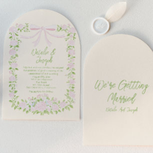 Convite Arco de Casamento Floral de Verão com Laço Verde R