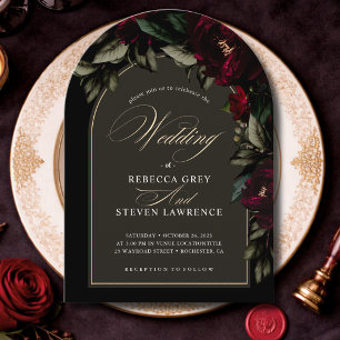 Convite Arco de Casamento Floral Vermelho Verde Gótico Mal