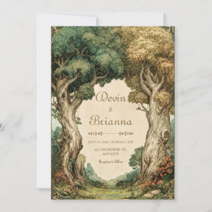 Convite Arco de Casamento Florestal Ilustrativo Vintage