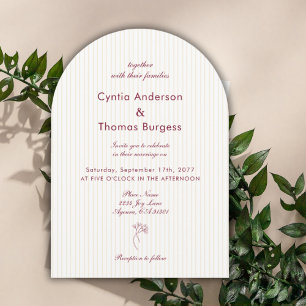 Convite Arco de Casamento Formal Minimalista Listrado Bege