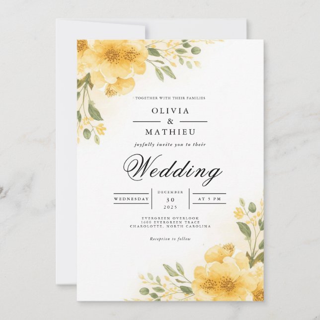 Convite Arco de Casamento Golden Bloom (Frente)