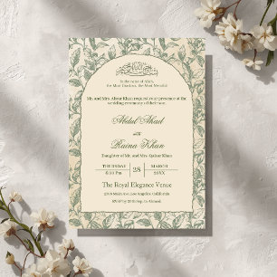 Convite Arco de Casamento Islâmico Muçulmano Floral Verde