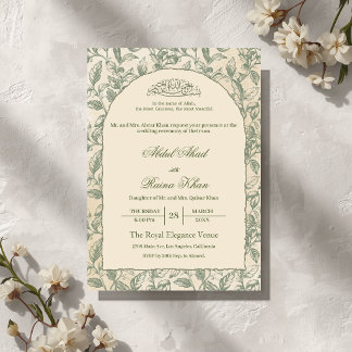Convite Arco de Casamento Islâmico Muçulmano Floral Verde