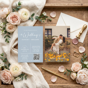 Convite Arco de Casamento Minimalista Azul Empoeirado Códi